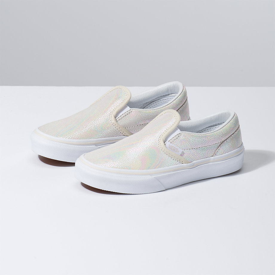 Vans Kiz Çocuk Kaykay Ayakkabısı Metallic Oil Slick Slip-On Beyaz | 91864-911